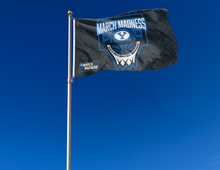 Load image into Gallery viewer, outdoor display of byu basketball march madness 2026 flag for tailgate decor
