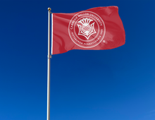 Load image into Gallery viewer, outdoor display of red carnegie mellon university seal flag for tailgate decor
