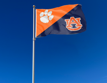 Load image into Gallery viewer, outdoor display of clemson auburn game day house divided flag for tailgate decor

