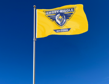 Load image into Gallery viewer, outdoor display of gold embry riddle aeronautical university prescott flag for tailgate decor
