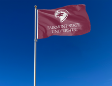 Load image into Gallery viewer, outdoor display of maroon fairmont state university flag for tailgate decor
