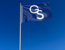 Load image into Gallery viewer, outdoor display of georgia southern university flag with gs logo for tailgate decor
