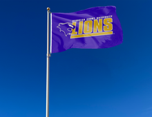 Load image into Gallery viewer, outdoor display of georgian court university lions flag for tailgate decor
