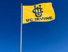 Load image into Gallery viewer, outdoor display of gold uc irvine flag for tailage decor

