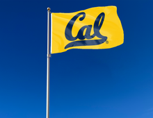 Load image into Gallery viewer, outdoor display of gold university of california berkeley flag for tailgate decor
