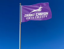 Load image into Gallery viewer, outdoor display of purple grand canyon university lopers flag for tailgate decor
