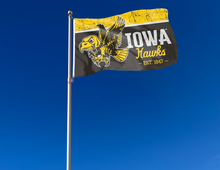 Load image into Gallery viewer, outdoor display of iowa hawkeyes vintage 3x5 flag for tailgate decor
