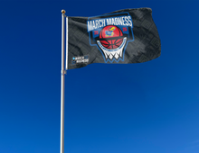 Load image into Gallery viewer, outdoor display of kansas basketball march madness 2026 flag for tailgate decor
