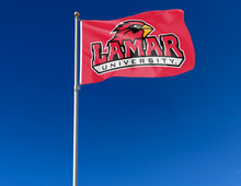Load image into Gallery viewer, outdoor display of red lamar university flag for tailgate decor
