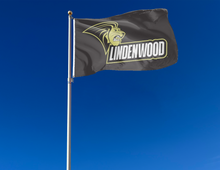 Load image into Gallery viewer, outdoor display of lindenwood lions flag for tailgate decor
