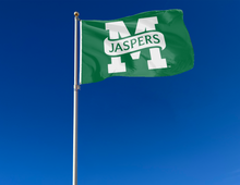 Load image into Gallery viewer, outdoor display of manhattan university jaspers flag for tailgate decor
