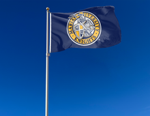 Load image into Gallery viewer, blue marian university knights flag for tailgate decor
