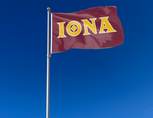 Load image into Gallery viewer, outdoor display of maroon iona college gaels flag for tailgate decor
