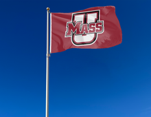 Load image into Gallery viewer, outdoor display of maroon umass minutemen flag for tailgate decor
