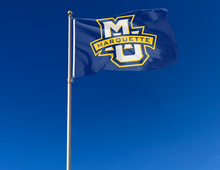 Load image into Gallery viewer, outdoor display of marquette university flag with mu marquette logo for tailgate decor
