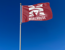 Load image into Gallery viewer, outdoor display of maroon morehouse college flag for tailgate decor
