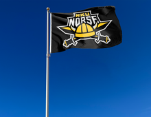 Load image into Gallery viewer, outdoor display of black nku norse flag for tailgate decor
