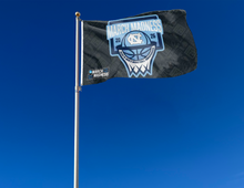 Load image into Gallery viewer, outdoor display of north carolina basketball march madness 2026 flag for tailgate decor
