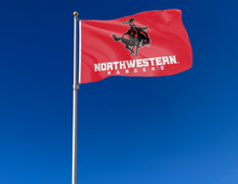 Load image into Gallery viewer, outdoor display of northwestern oklahoma state university rangers flag for tailgate decor
