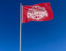 Load image into Gallery viewer, outdoor display of red ohio state football 2024 national champions flag for tailgate decor
