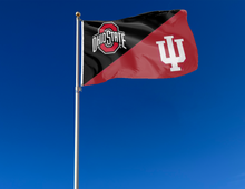 Load image into Gallery viewer, outdoor display of ohio state indiana game day house divided flag for tailgate decor
