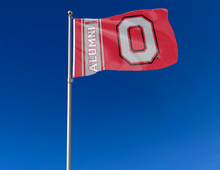 Load image into Gallery viewer, outdoor display of ohio state university alumni flag for tailgate decor
