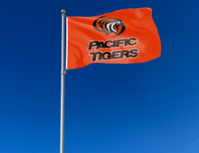 Load image into Gallery viewer, outdoor display of orange university of the pacific tigers flag for tailgate decor
