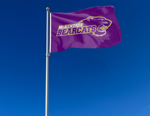 Load image into Gallery viewer, outdoor display of purple mckendree bearcats flag for tailgate decor
