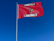 Load image into Gallery viewer, outdoor display of red louisville cardinals flag for tailgate decor
