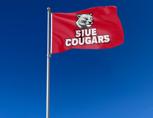 Load image into Gallery viewer, outdoor display of red siue cougars flag for tailgate decor
