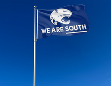 Load image into Gallery viewer, outdoor display of south alabama jaguars we are south flag for tailgate decor

