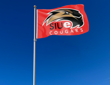 Load image into Gallery viewer, outdoor display of southern illinois university edwardsville siue flag for tailgate decor
