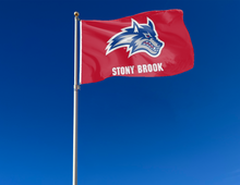 Load image into Gallery viewer, outdoor display of red stony brook seawolves flag for tailgate decor
