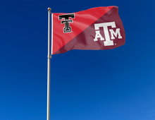 Load image into Gallery viewer, outdoor display of texas tech texas A&amp;M house divided flag for tailgate decor
