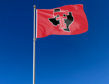 Load image into Gallery viewer, outdoor display of texas tech university flag with texas border logo for tailgate decor
