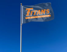 Load image into Gallery viewer, outdoor display of blue titans cal state fullerton flag for tailgate decor
