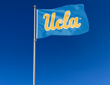 Load image into Gallery viewer, outdoor display of blue ucla flag with gold ucla logo for tailgate decor
