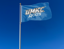 Load image into Gallery viewer, outdoor display of umkc roos flag for tailgate decor
