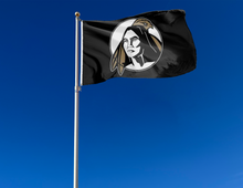 Load image into Gallery viewer, outdoor display of black unc pembroke flag for tailgate decor
