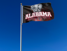 Load image into Gallery viewer, outdoor display of university of alabama flag with realistic crimson tide logo for tailgate decor
