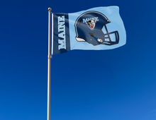 Load image into Gallery viewer, outdoor display of university of maine black bears football flag for tailgate decor

