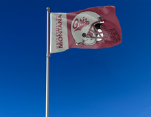 Load image into Gallery viewer, outdoor display of university of montana grizzlies football flag for tailgate decor
