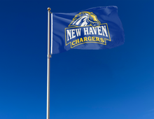 Load image into Gallery viewer, outdoor display of blue university of new haven chargers flag for tailgate decor
