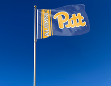 Load image into Gallery viewer, outdoor display of university of pittsburgh alumni flag for tailgate decor
