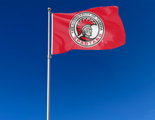 Load image into Gallery viewer, outdoor display of red university of tampa spartans flag for tailgate decor
