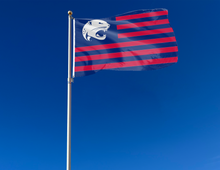 Load image into Gallery viewer, outdoor display of usa flag style south alabama jaguars flag for tailgate decor
