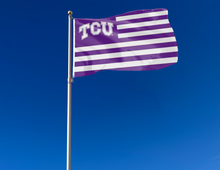 Load image into Gallery viewer, outdoor display of usa flag style tcu horned frogs flag for tailgate decor
