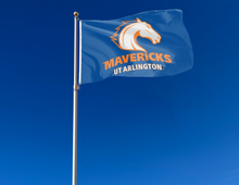 Load image into Gallery viewer, outdoor display of ut arlington mavericks flag for tailgate decor
