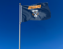 Load image into Gallery viewer, outdoor display of blue ut martin skyhawks flag for tailgate decor
