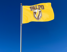 Load image into Gallery viewer, outdoor display of valparaiso university flag for tailgate decor
